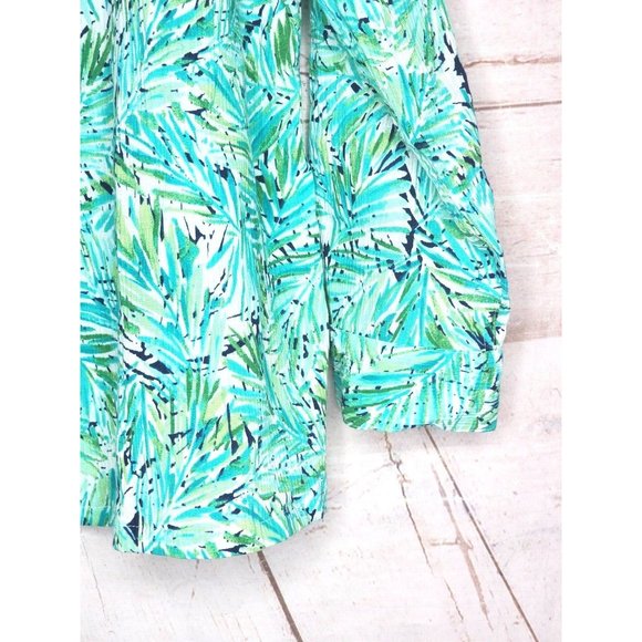 Appleseeds Petites PXL Floral Button Cuff Green Women Full Button Shirt - Picture 8 of 16